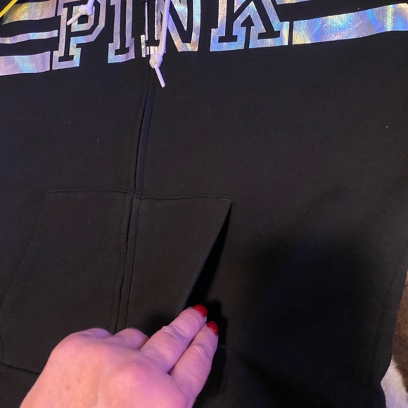 New PINK Brand zippered hoodie with pockets.Black w/silver lettering. Large - Picture 7 of 8
